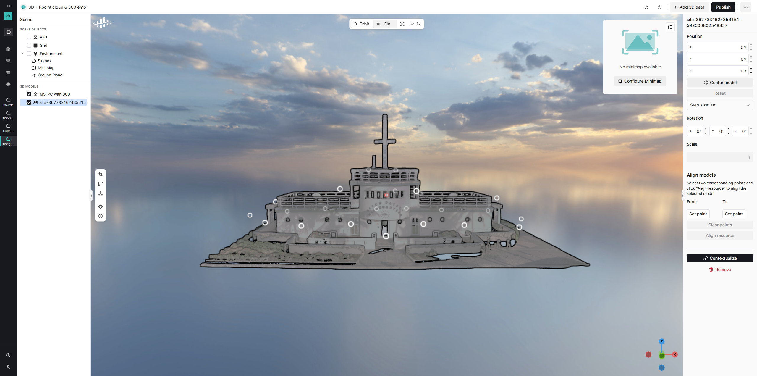 3D scene overview with contextualization options