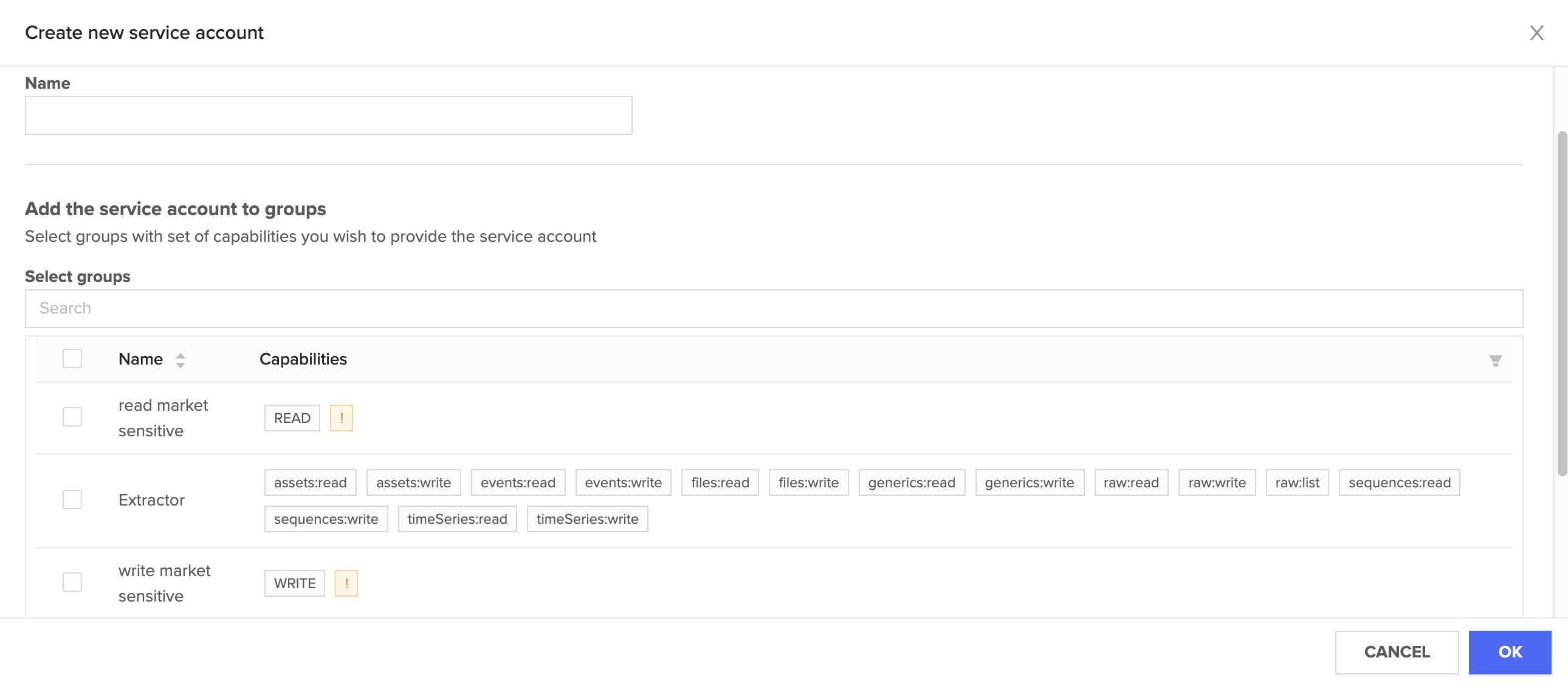 Assign groups to a service account 