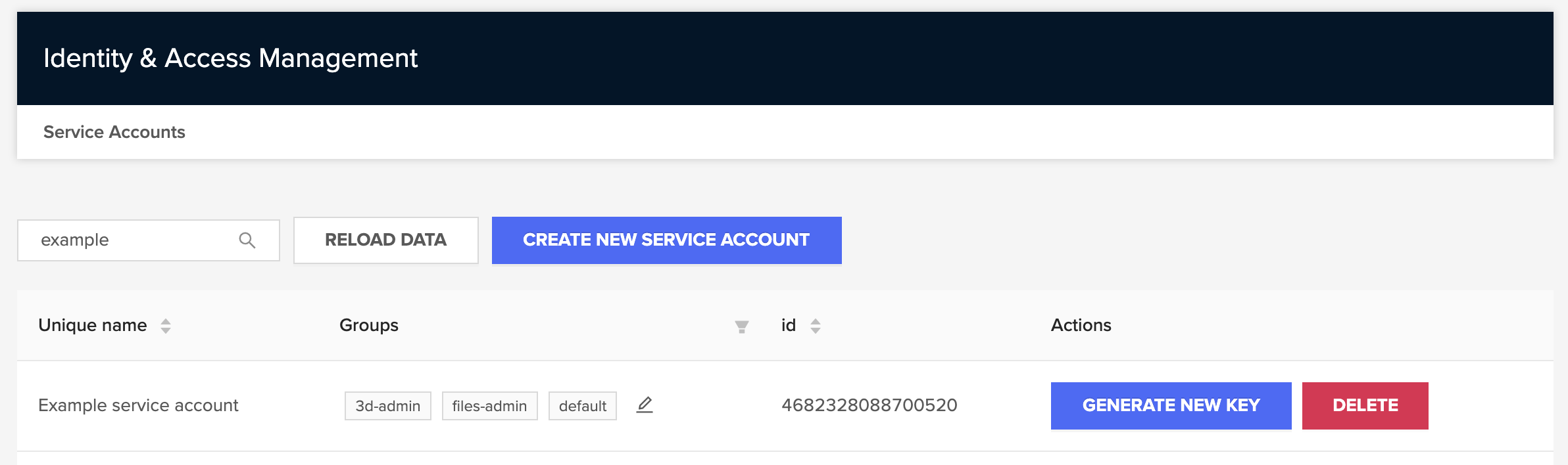 Generate an API key for the service account 