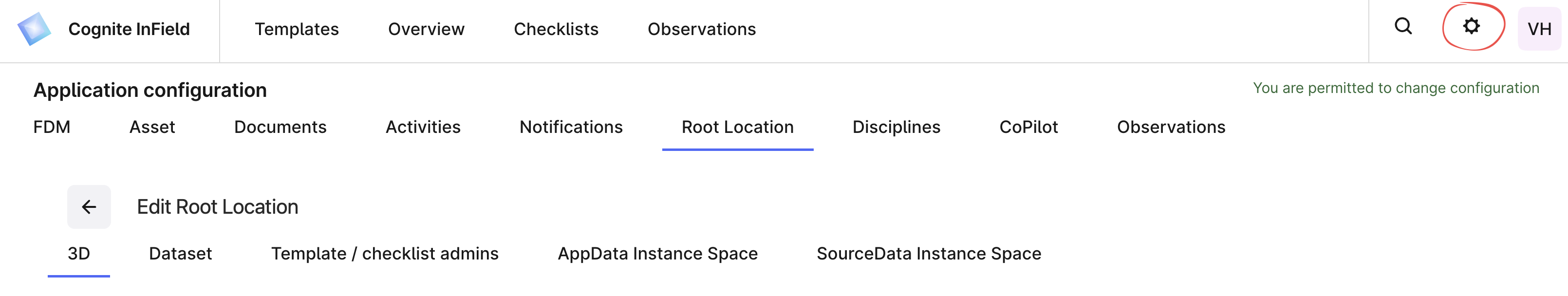 Root location configuration