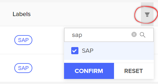 Filter data set by label