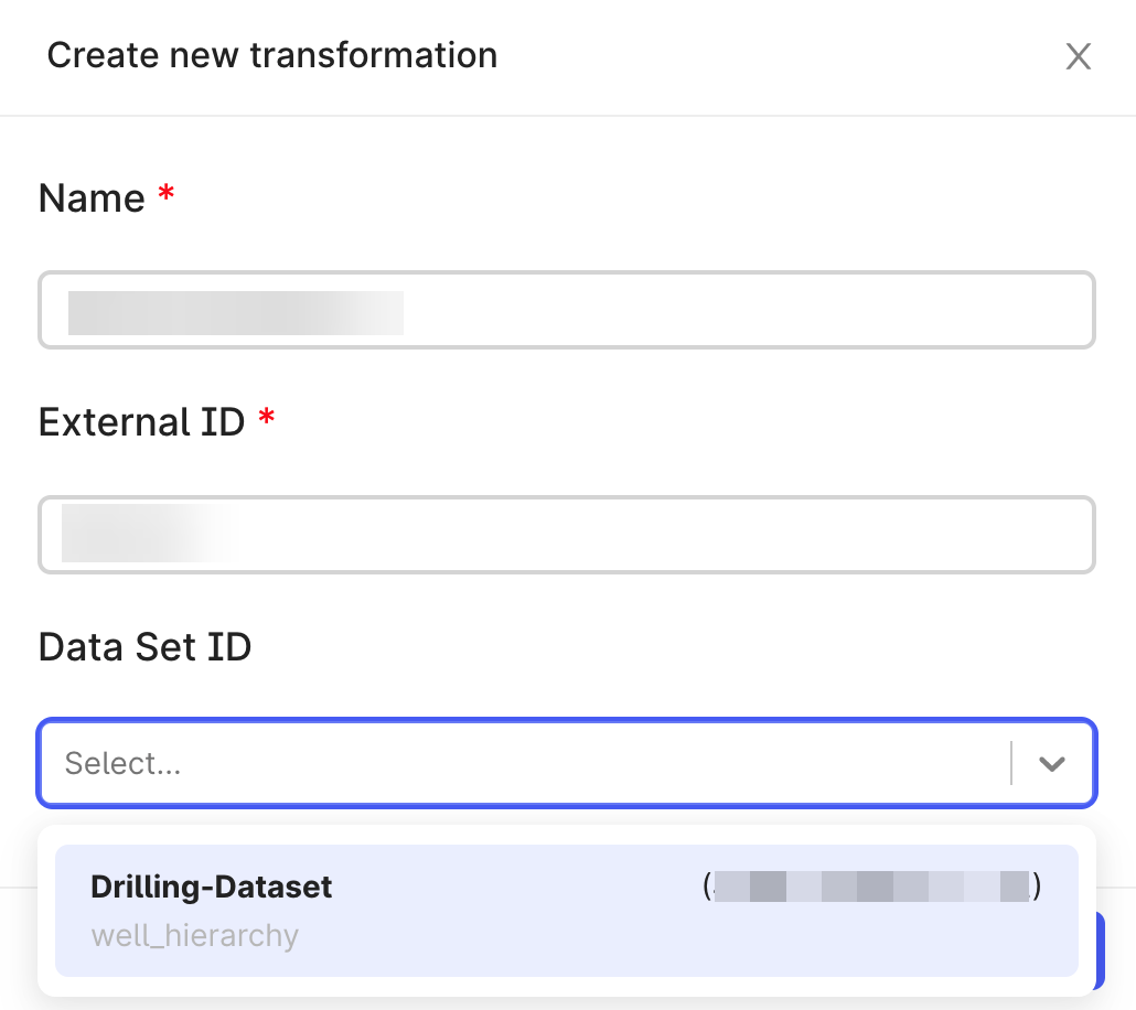 Create transformation with data set