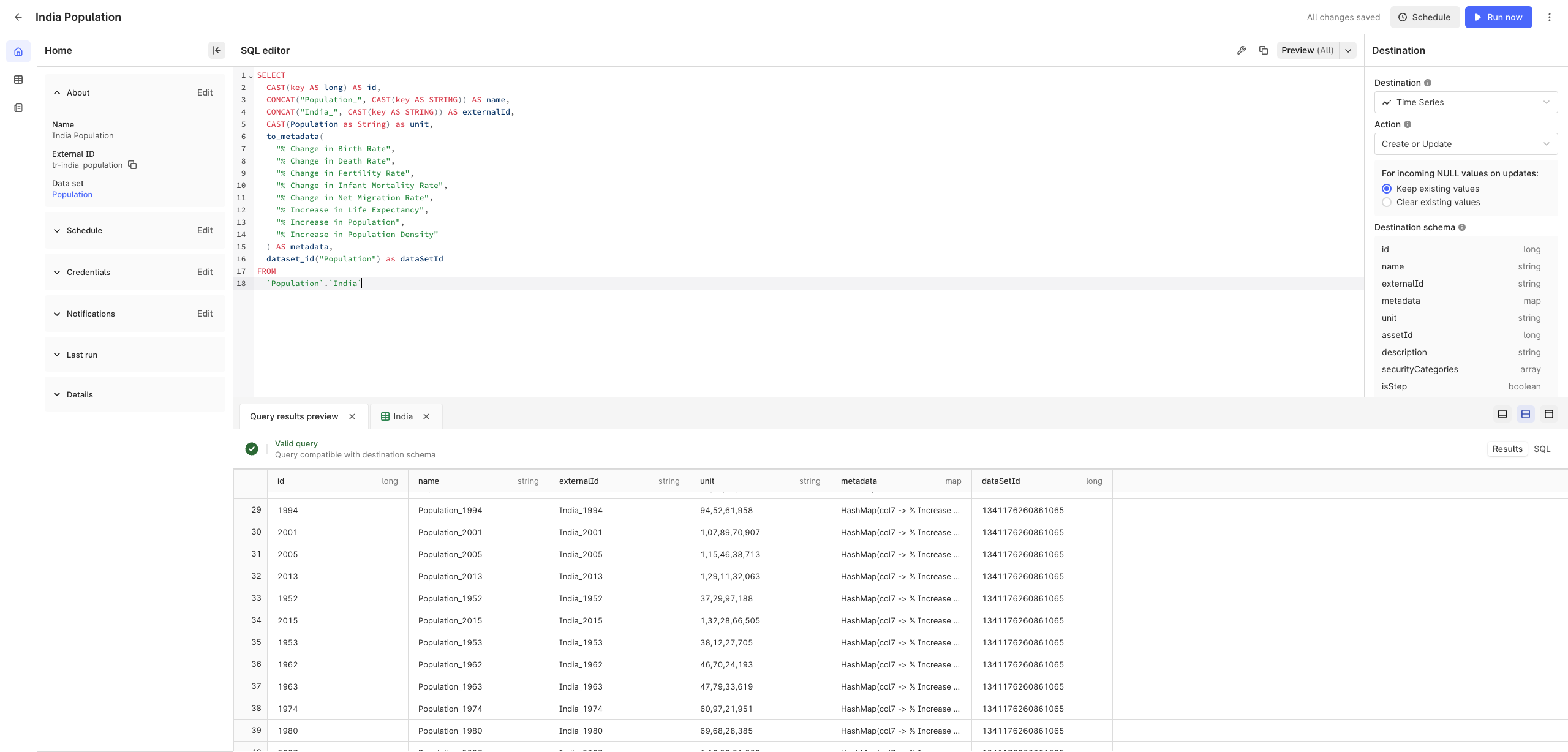 Transformations user interface