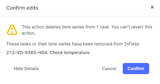 Message displayed when deleted tasks and time series