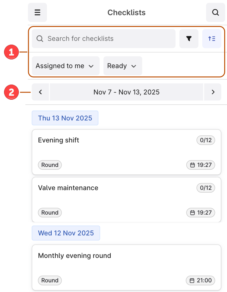 Checklists view on mobile