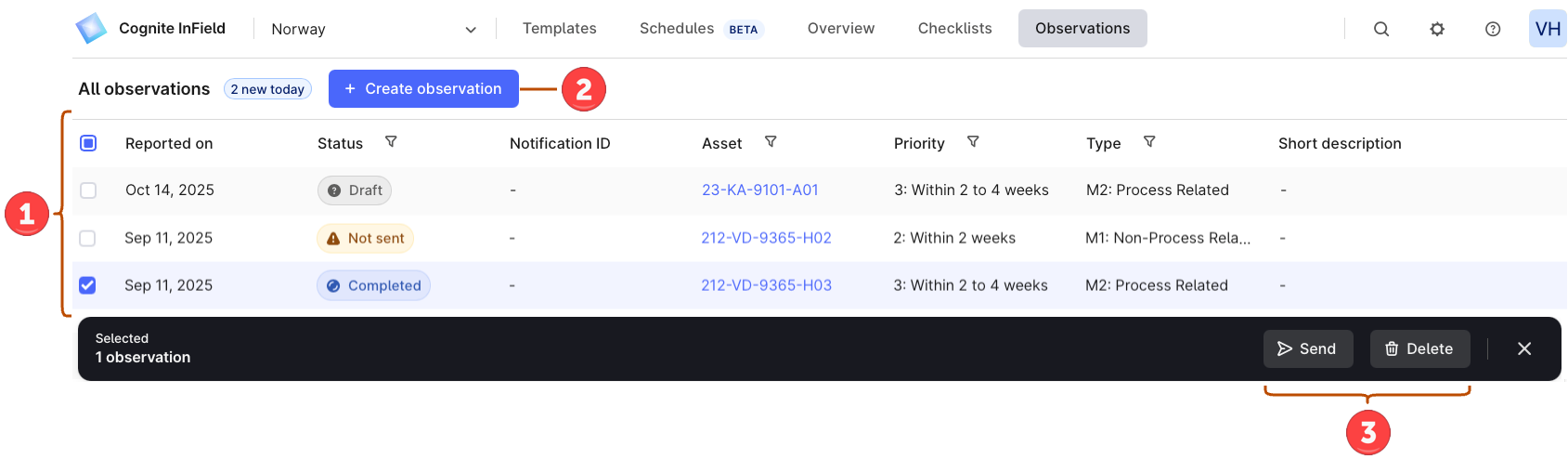 Observations page navigation