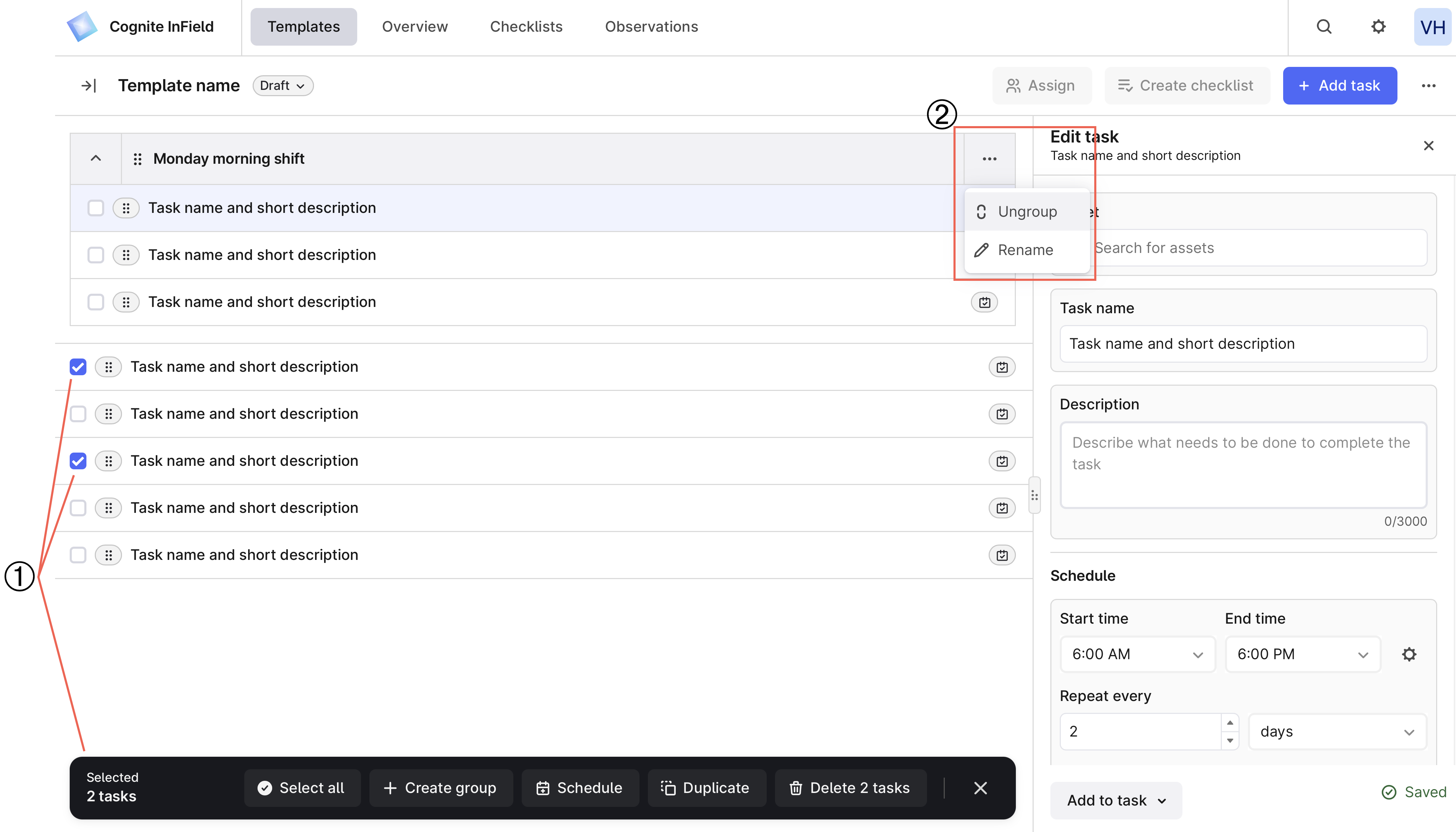 Select and manage tasks