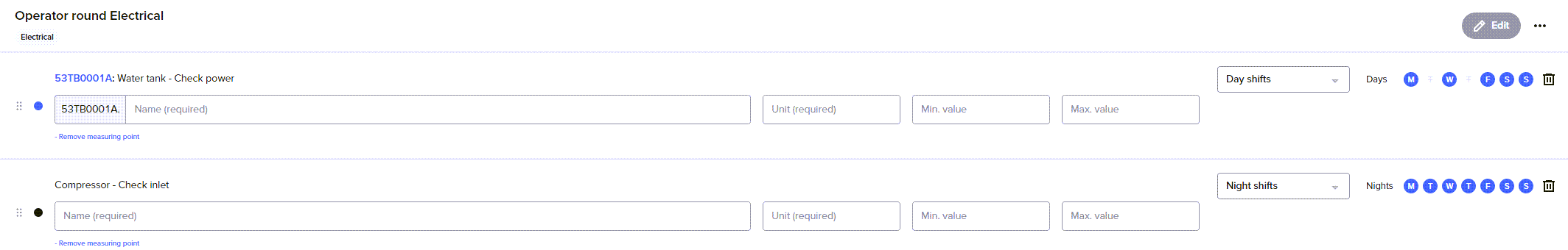 Measurement reading fields