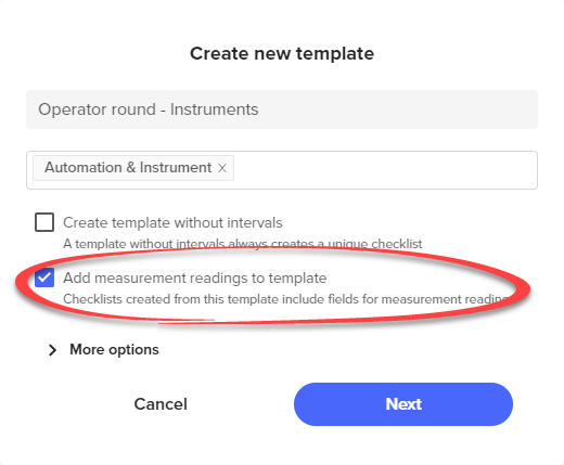 Measurement reading checkbox